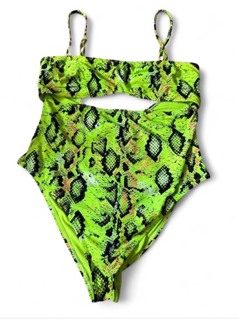 ASOS Neon Green Snake-Print Cut-Out One-Piece Swimsuit
